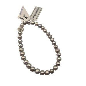 New Gray Freshwater Pearl Stretch Bracelet Rhinestones 5-6mm